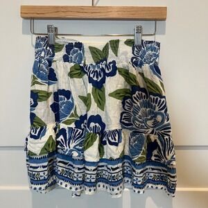 Rachel Zoe Floral Mini Skirt Womens Size Med Tiered‎ White Blue Green Boho